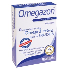 Health Aid Omegazon Συμπλήρωμα Διατροφής με Ωμέγα-3 Λιπαρά Οξέα για Καλή Λειτουργία της Καρδιάς & του Κυκλοφορικού 750mg 30 Κάψουλες