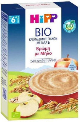 Hipp Bio Κρέμα Δημητριακών Με Γάλα Βρώμη & Μήλο Χωρίς Ζάχαρη 6+ Μηνών 250gr