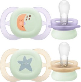 Philips Avent Ultra Start Nighttime SCF075 Ορθοδοντικές Πιπίλες Σιλικόνης 0-2m, 2τεμ