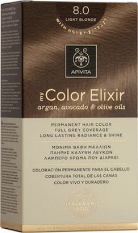 Apivita My Color Elixir No8,0 Ξανθό Ανοιχτό Κρέμα Βαφή Σε Σωληνάριο 50ml - Ενεργοποιητής Χρώματος 75ml