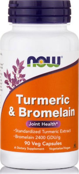 Now Foods Turmeric & Bromelain 2400 GDU 300mg/250mg Vegeterian Συμπλήρωμα Διατροφης με Κουρκουμίνη & Βρωμελαϊνη 90Caps