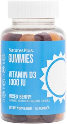 Natures Plus Gummies Vitamin D3 1000iu Συμπλήρωμα Διατροφής Για Ενίσχυση Της Οστικής Πυκνότητας Με Γεύση Βατόμουρο 60 ζελεδάκια