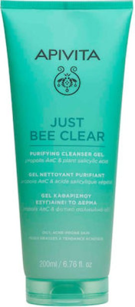 Apivita Just Bee Clear Gel Καθαρισμού Με Πρόπολη AmC & Φυτικό Σαλικυλικό Οξύ 200ml