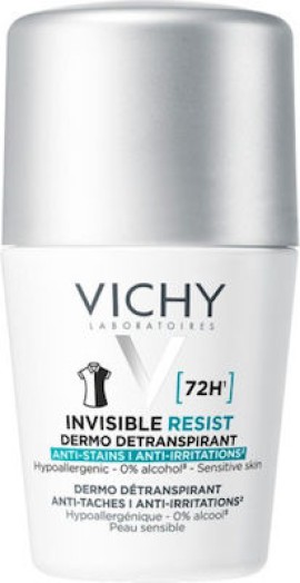 Vichy Invisible Resist 72H Αποσμητικό Roll-On Κατά των Σημαδιών & της Έντονης Εφίδρωσης 50ml