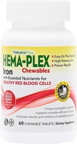 Natures Plus Hema-Plex Συμπλήρωμα Διατροφής για Γρήγορη Αύξηση του Σιδήρου (60 μασώμενες ταμπλέτες)