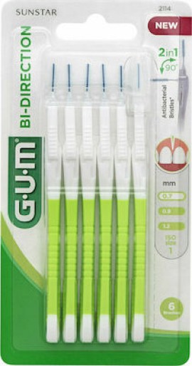 GUM Bi-Direction Μεσοδόντια Βουρτσάκια με Λαβή 0.7mm Πράσινο 6τμχ