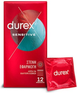 Durex Προφυλακτικά Λεπτά Sensitive με Στενή Εφαρμογή 12τεμ