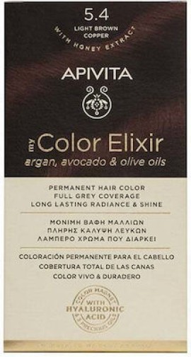 Apivita My Color Elixir No5,4 Καστανό Ανοιχτό - Χάλκινο Κρέμα Βαφή Σε Σωληνάριο 50ml - Ενεργοποιητής Χρώματος 75ml