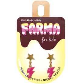 Farma Bijoux Υποαλλεργικά Σκουλαρίκια for Kids Χρυσά Αστέρια Με Ροζ Κεραυνούς 20mm (BEPS988)