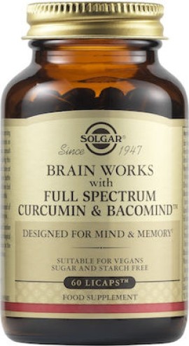 Solgar Brain Works with Full Spectrum Corcumin & Bacomind Συμπλήρωμα για την Μνήμη 60 κάψουλες