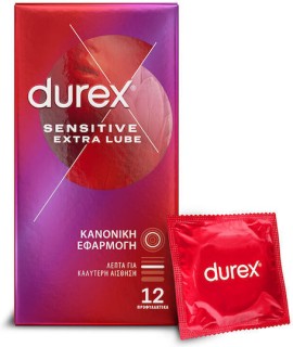 Durex Προφυλακτικά Πολύ Λεπτά Sensitive Έξτρα Λιπαντικό 12τεμ