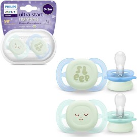 Philips Avent Πιπίλα Ultra Start Nighttim 0-2μηνών+ Μπλέ-Πράσινο 2τμχ