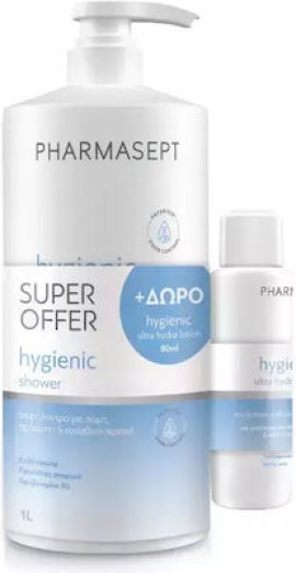 Pharmasept Promo Hygienic Shower Αφρόλουτρο για Σώμα, Πρόσωπο & Ευαίσθητη Περιοχή 1lt & Δώρο Hygienic Ultra Hydra Lotion Ενυδατικό Γαλάκτωμα Σώματος 80ml