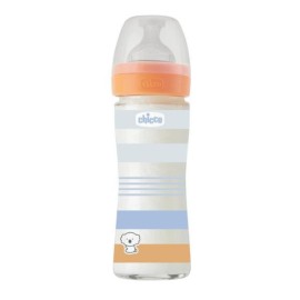 Chicco Well Being Boy Γυάλινο Μπιμπερό Με Θηλή Σιλικόνης 0m+ 240ml